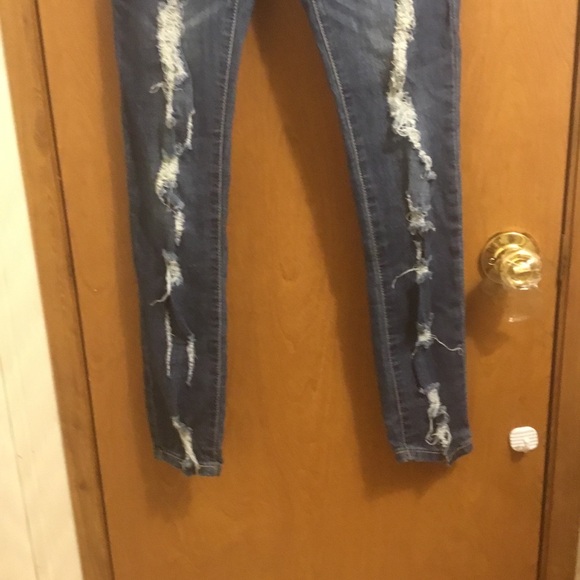 American bazi Medium Wash Whisker Detail High Waist Destroyed Skinny Jeans 9 - Picture 3 of 9